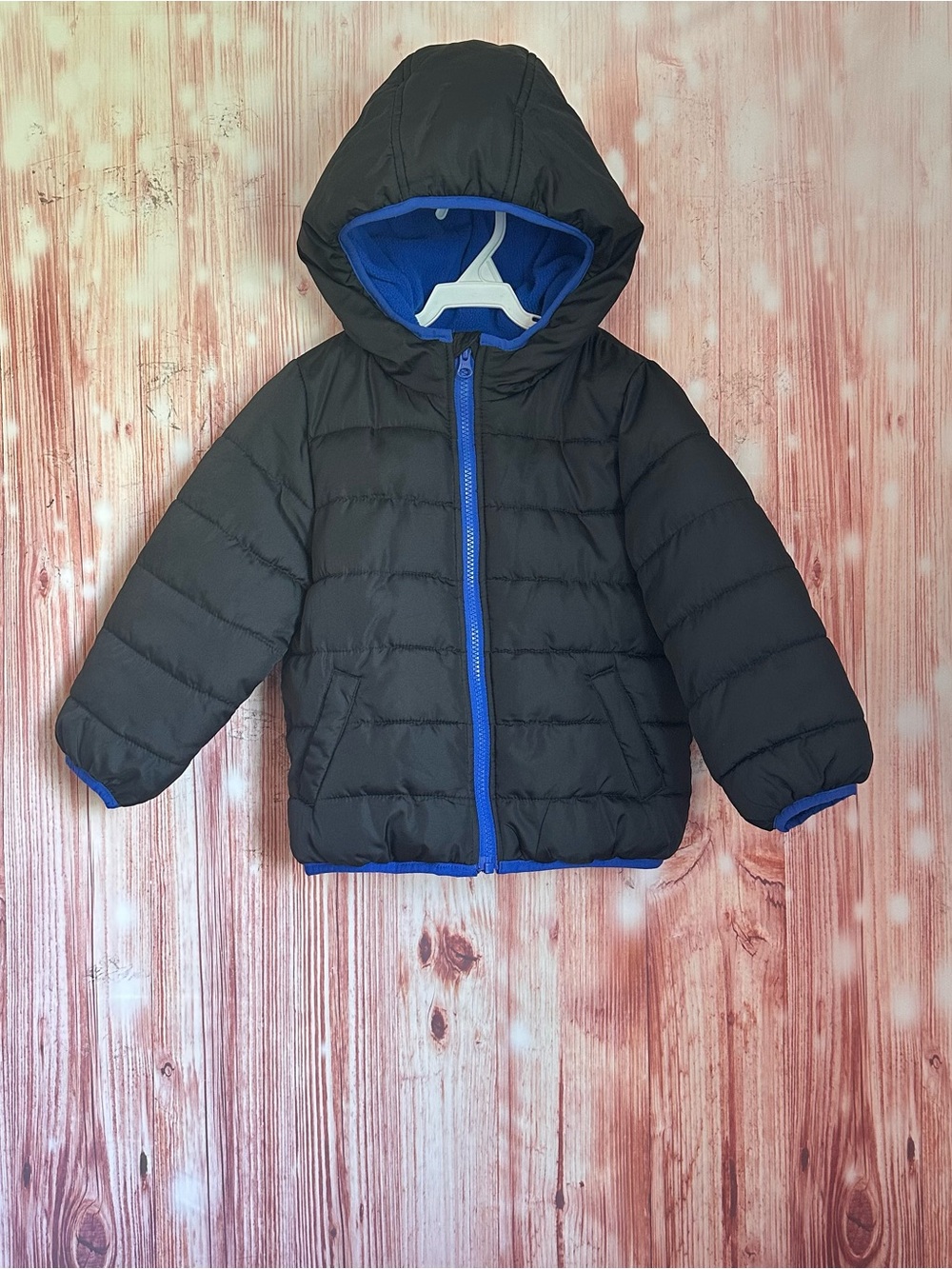 Jumping Beans Black Midweight Blue Fleece Lined Fall Puffer Jacket Size 4T